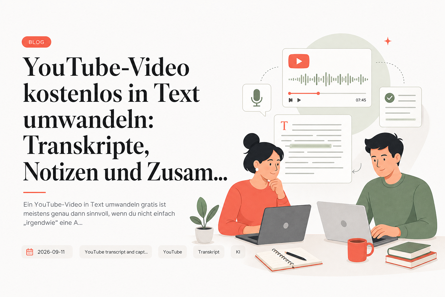YouTube-Video kostenlos in Text umwandeln: Transkripte, Notizen und Zusammenfassungen