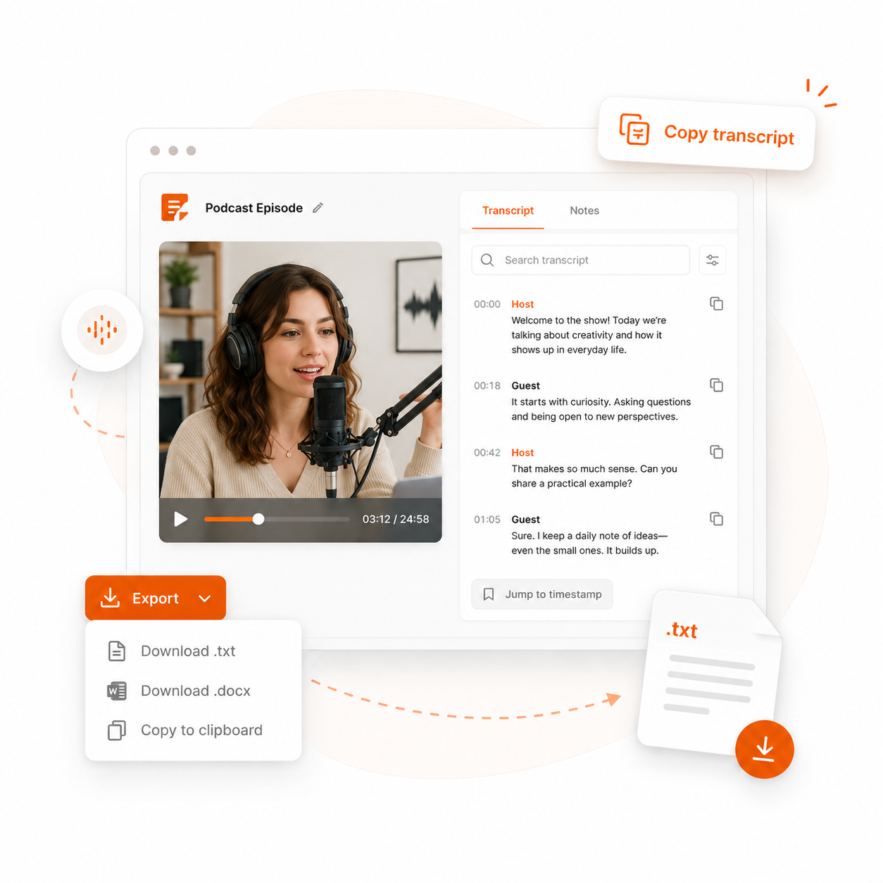 A transcript workspace, not a text wall
